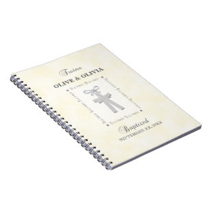 Carnet Twins Baptême sur Yellow 2 Croix Personnalisé
