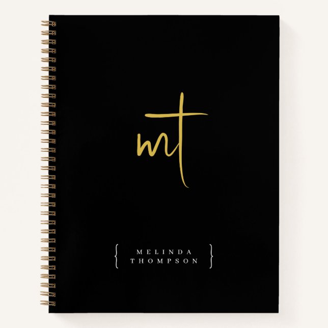 Carnet Typographie de lettres majuscules en or noir monog (Devant)
