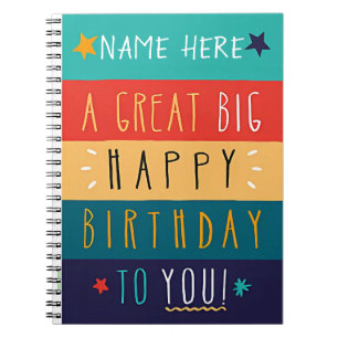 Carnet Typographie personnalisée colorée Anniversaire