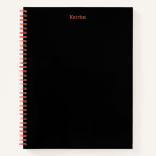 Carnet Typographie simple Nom personnalisé Corail noir