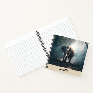 Carnet Un éléphant asiatique dans un défrichement éclairé