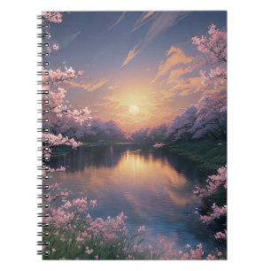 Carnet Un lac lavé dans la Serenade de la fleur de cerisi