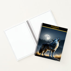 Carnet Un loup majestueux hurle au clair de lune lumineux