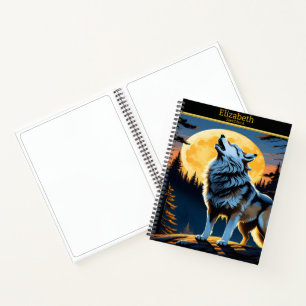 Carnet Un loup serpente la lune dans la nuit tranquille