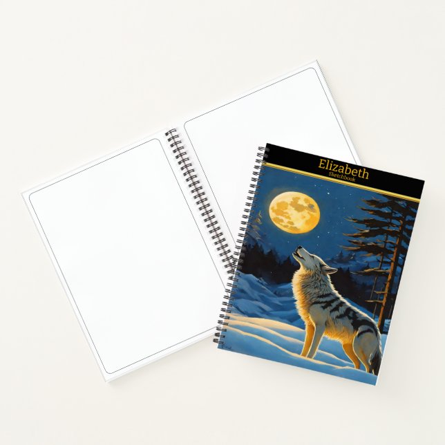 Carnet Un loup serpente la nuit lune sur papier (Intérieur)