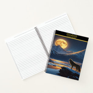 Carnet Un loup solitaire serpente la pleine lune la nuit