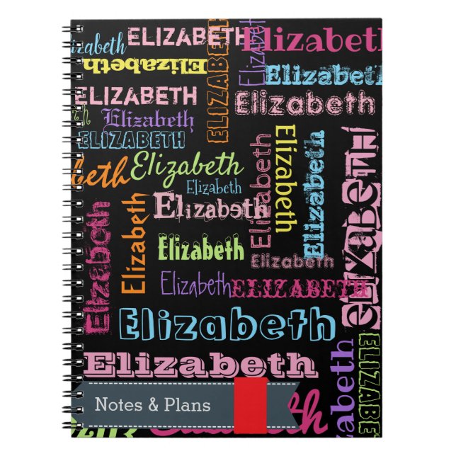 Carnet Un Motif de prénom personnalisé sur Noir (Devant)