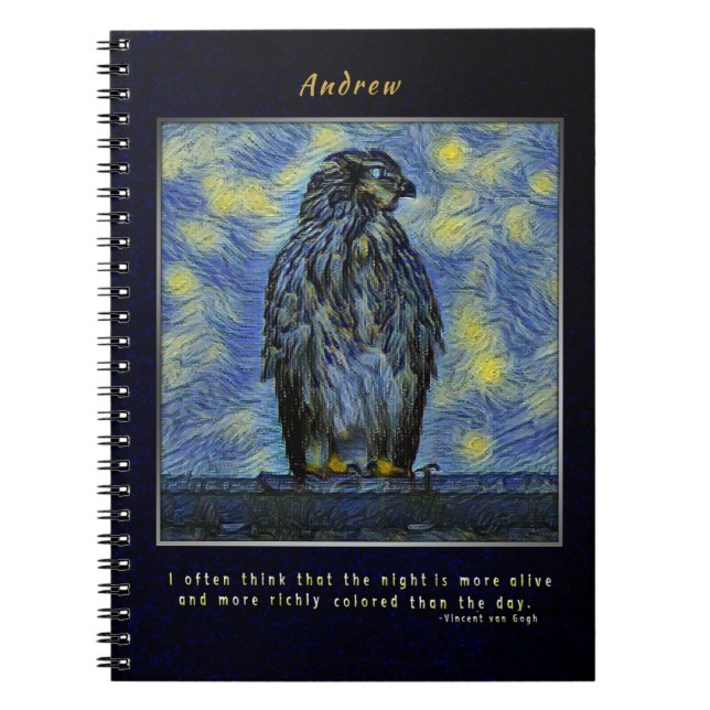 Carnet Un oiseau-Hawk sur un toit lors d'une nuit étoilée (Devant)