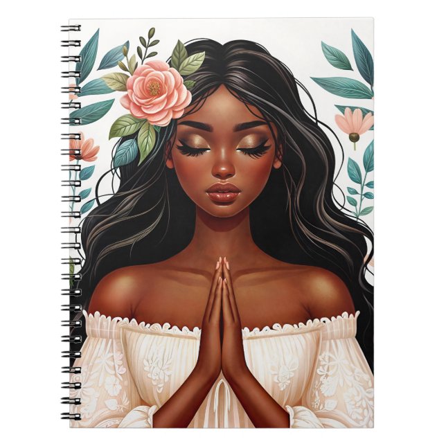Carnet Une Américaine Africaine Priant Floral (Devant)