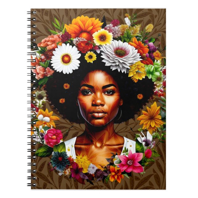 Carnet Une femme afro-américaine à couronne florale (Devant)