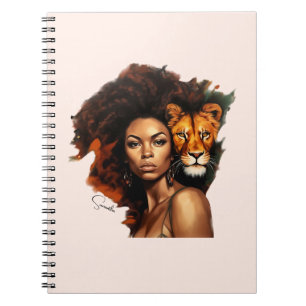 Carnet Une femme afro-américaine avec un lion majestueux