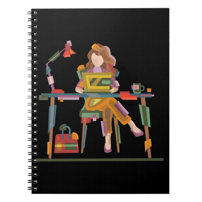 CARNET UNE FILLE TRAVAILLANT SINCÈREMENT DANS UN ORDINATE (Devant)