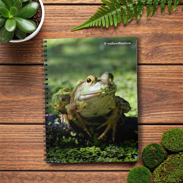 Carnet Une jolie grenouille verte frappe un pot sur le tu (Green Frog Strikes a Pose on the Hose Journal Cover Photo)