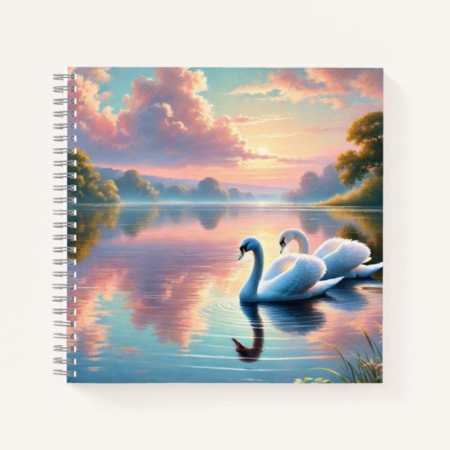 Carnet Une paire de cygnes planant sur un lac serein (Devant)