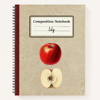 Carnet Une pomme rouge et une composition à moitié person