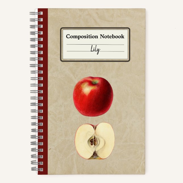 Carnet Une pomme rouge et une composition à moitié person (Recto)