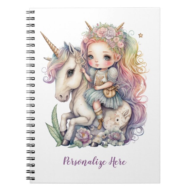 Carnet Unicorn Fairy Princess Rainbow Coloris Personnalis (Devant)