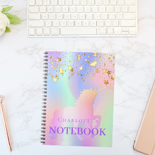 Carnet Unicorn or rose étoiles nom holographique