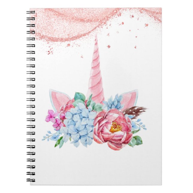CARNET UNICORN ROSE FLORAL RETOUR À L'ÉCOLE (Devant)