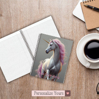 Carnet Unicorne blanche personnalisée avec Mane rose
