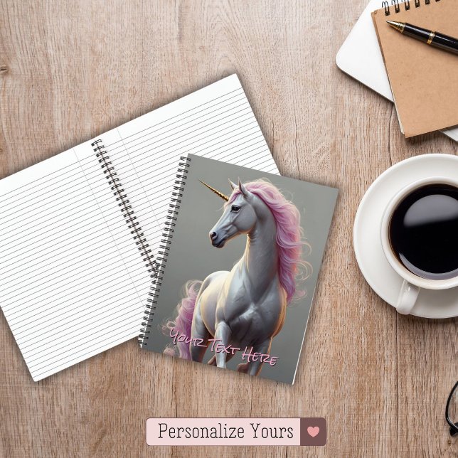 Carnet Unicorne blanche personnalisée avec Mane rose (Personalized White Unicorn with Pink Mane Notebook)