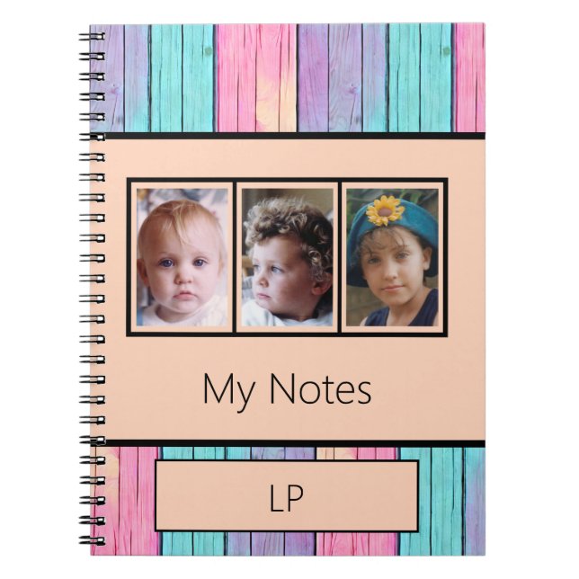 Carnet Unicorne couleurs 3 photo initiales pêche (Devant)