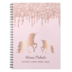 Carnet Unicorne rose or parties scintillant rose monogram