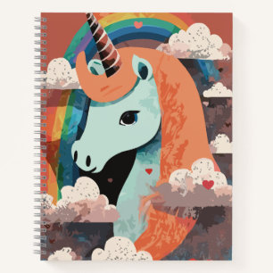 Carnet Unicorne sous arc-en-ciel et parmi les coeurs