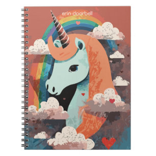 Carnet Unicorne sous arc-en-ciel et parmi les coeurs