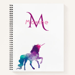 Carnet Unicorne violet rose blanc monogramme