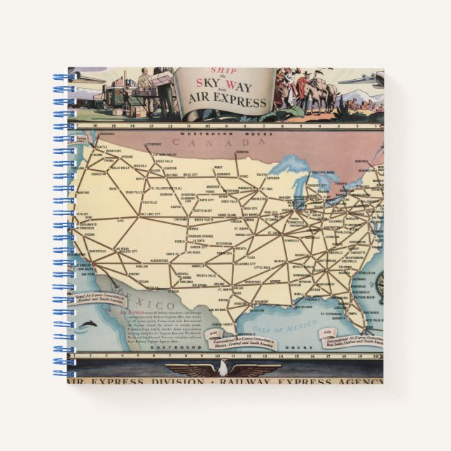 Carnet United States Map Ship the Skyway via Air Express (Devant)