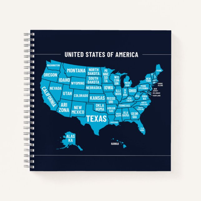 Carnet United States Map Teal Minimal Design (Devant)