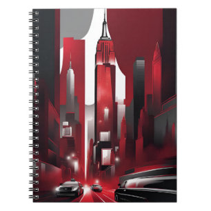 Carnet urbain noir - Paysage moderne en rouge gras