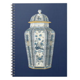 Carnet Urne asiatique décorative en bleu et blanc