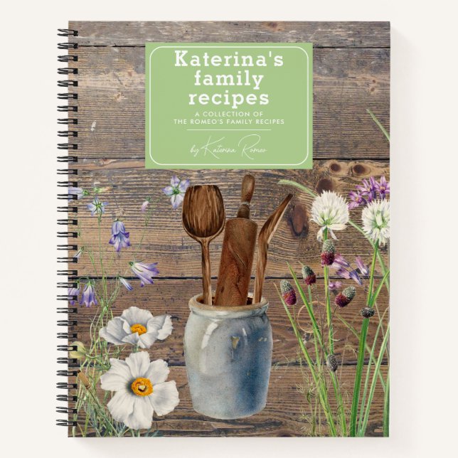Carnet Ustensiles de cuisine en bois fleur sauvage Family (Devant)