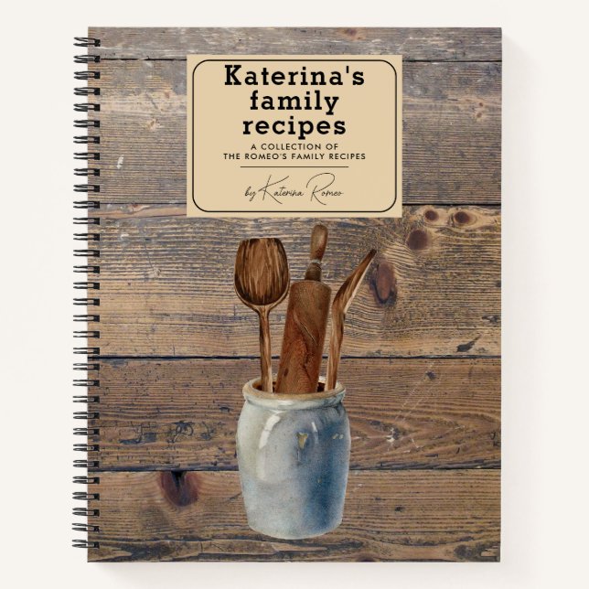 Carnet Ustensiles de cuisine en bois rustique personnalis (Devant)