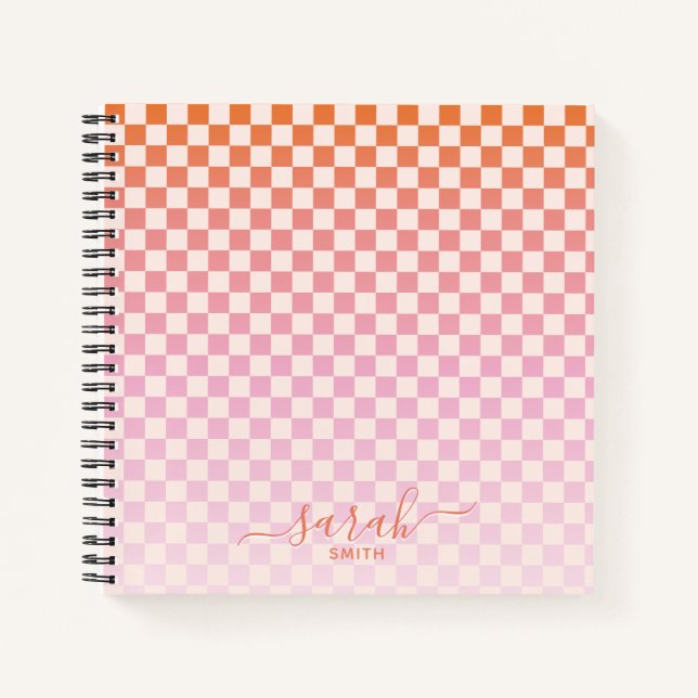 Carnet Vacances d'été À damiers Rose Orange (Devant)