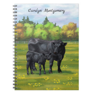 Carnet Vache d'Angus noir et veau mou en pâturage d'été