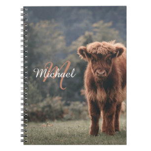 Carnet Vache de Highland calvaire herbe d'automne monogra