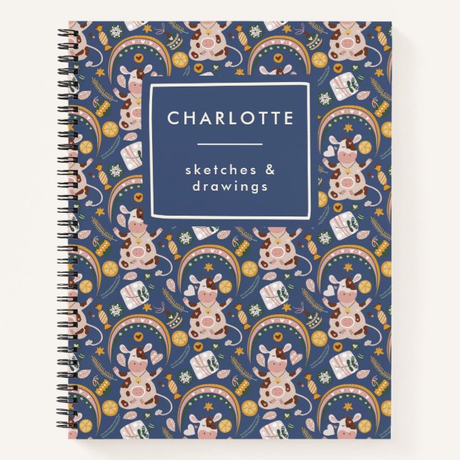 Carnet Vache de yoga de Noël mignonne et personnalisée de (Devant)