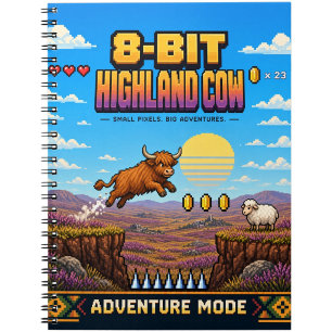 Carnet Vache des Highlands, Rétro Pixel Art 8-Bit