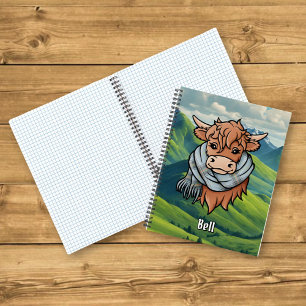 Carnet Vache Highland avec Bell Tartan Scarf