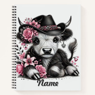 Carnet Vache Highland avec Casquette Floral