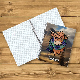 Carnet Vache Highland avec Hamilton Chasse Tartan Scarf