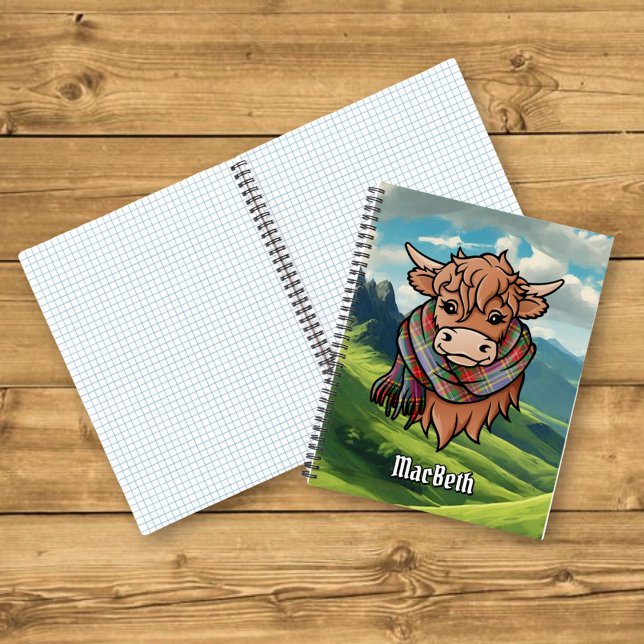 Carnet Vache Highland avec MacBeth Tartan Scarf (Créateur téléchargé)