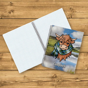 Carnet Vache Highland avec robe Campbell Écharpe Tartan