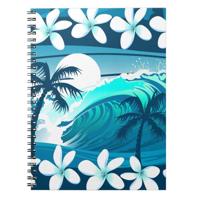 Carnet vague de surf tropicale avec palmiers (Devant)