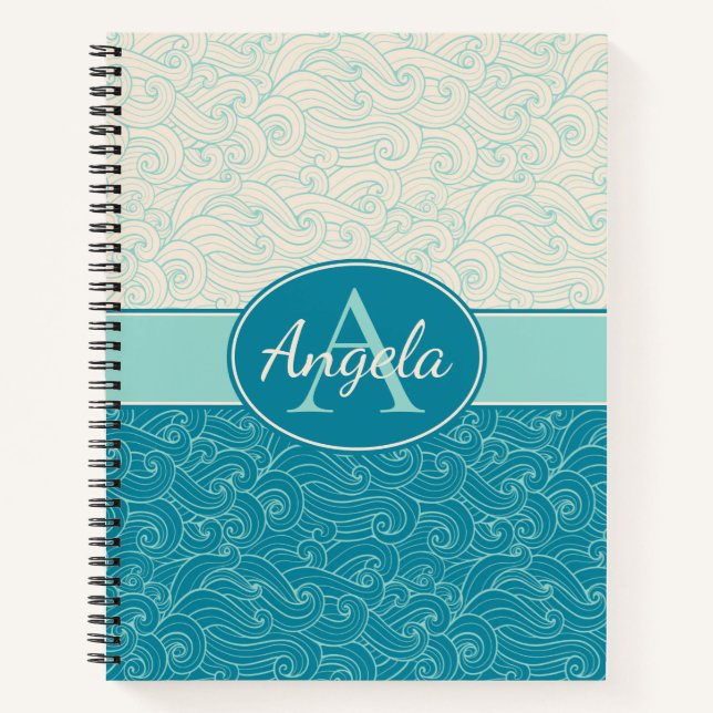 Carnet Vagues Aqua personnalisées (Devant)