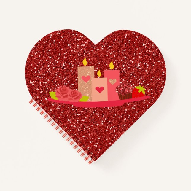 Carnet Valentine bougies Potpourri Red Faux Parties scint (Devant)
