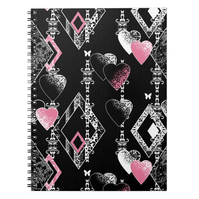 Carnet Valentines sans couture jour amour noir blanc moti (Devant)